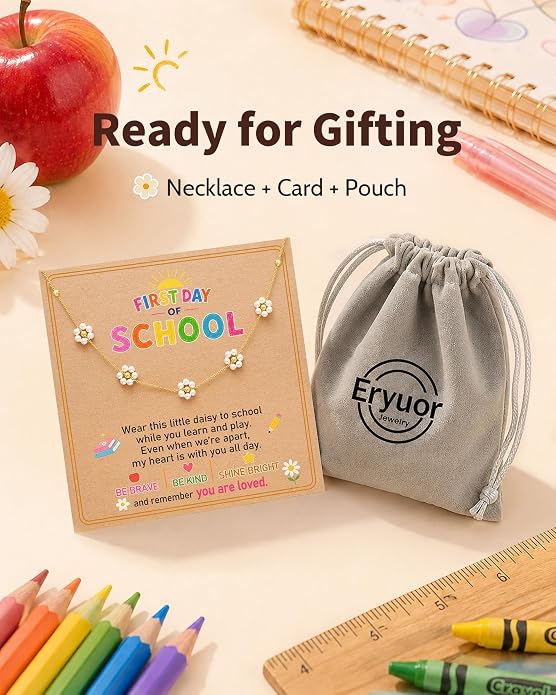 Eryuor New Beginnings, Daisy Necklace for Girls First Day of School Gifts