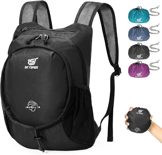 SKYSPER 15L Lightweight Small Hiking Backpack for Women Men, Foldable Travel Daypack, Packable Camping Backpack, Mini Outdoor Hiking Bag (Black)
