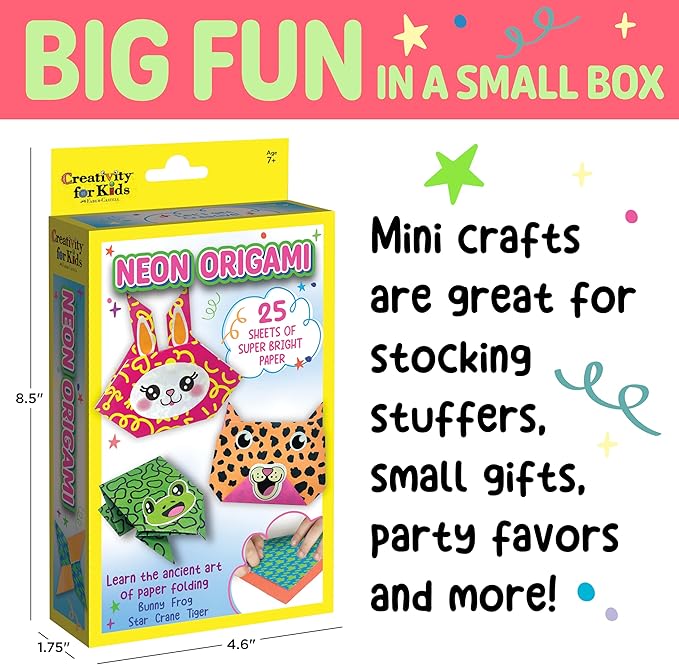 Creativity for Kids Neon Origami Mini Kit: 25 Origami Papers, Spring Crafts and Toys for Boys, Origami Kit Arts and Crafts for Kids, Small Gifts (Ages 7+)