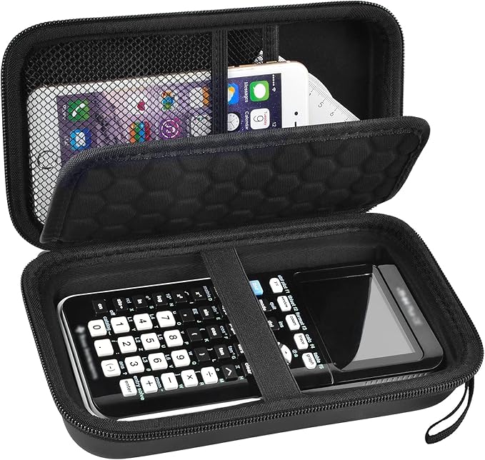 Graphing Calculator Case Compatible with Texas Instruments TI-84 Plus CE/TI-83 Plus CE, Hard Storage Holder for Students, School & Library Study, Mesh Pockets,Pen Holder Hand Strap Case Only Black