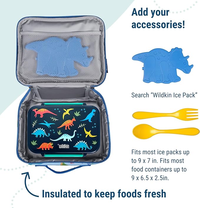 Wildkin Kids Insulated Lunch Box, Keeps Food Hot or Cold, BPA-Free with Mesh Pockets & Easy-Clean Lining – Ideal for School, Travel & Daycare – Blue Stripes