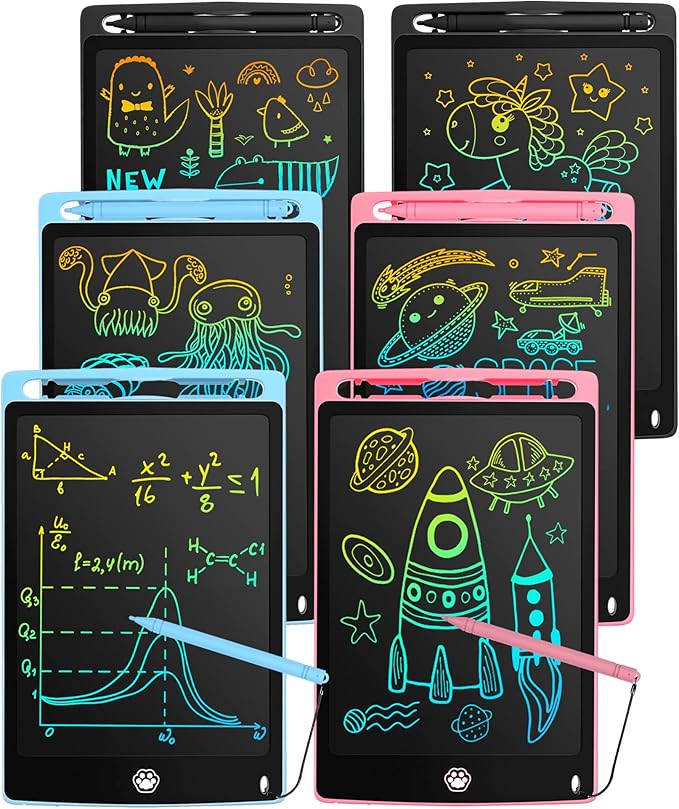 6 Pack LCD Writing Tablet, 8.5 Inch Writing Tablet for Kids, Colorful Screen Doodle Board Drawing Tablet, Digital Drawing Pad, Learning Educational Toys for Girls Boys, Pink*2+Blue*2+Black*2