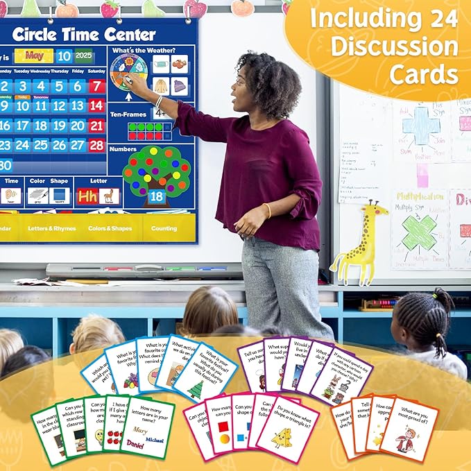 Circle Time Learning Center Pocket Chart Classroom Calendar for Kids, Weather Chart Counting Alphabet Ten Frame Color, Kindergarten Preschool Classroom Must Haves Pre K Learning Activities