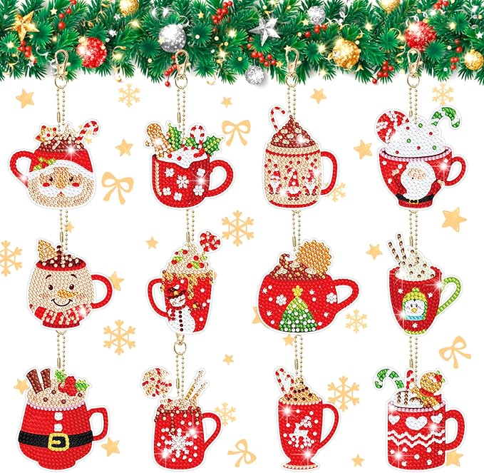 Nardoll 12 Pieces Christmas Diamond Art Keychains Kits - Christmas Crafts for Adults - Arts and Crafts for Boys Girls - Make Your Own Diamond Ornaments Painting Gift for Family Decor