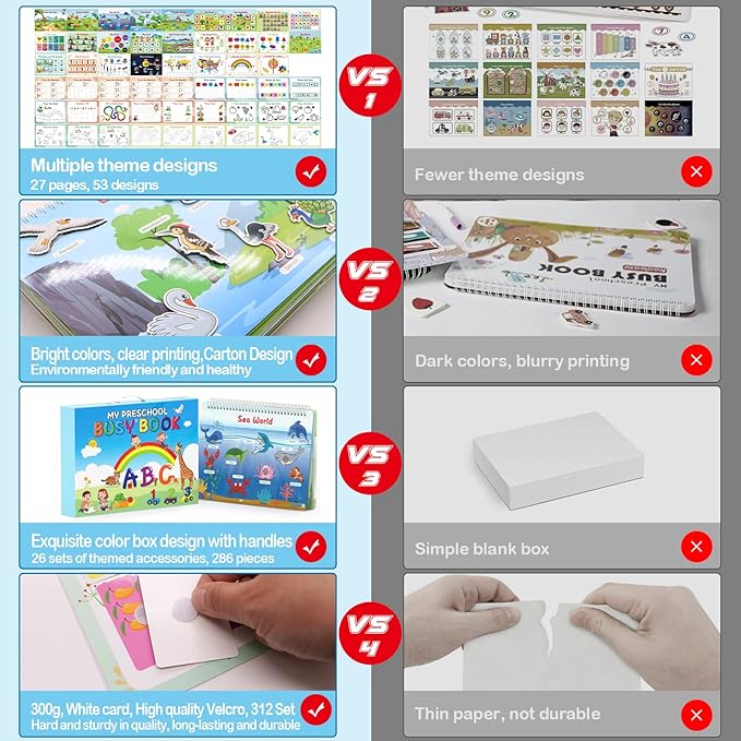 WJPC 53 Designs Busy Book for Toddlers 1,2,3,4,5,6 Years. Preschool Learning Busy Board Kids Boys&Girls Quiet Montessori Toddler Activity Book, Tracing Coloring Book