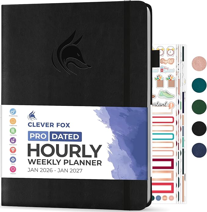 Clever Fox Planner PRO Schedule Dated (Jan 2026–Jan 2027) – Weekly & Monthly Life Planner with Time Slots, Appointment Book and Daily Organizer to Increase Productivity, A4 Hardcover – Black