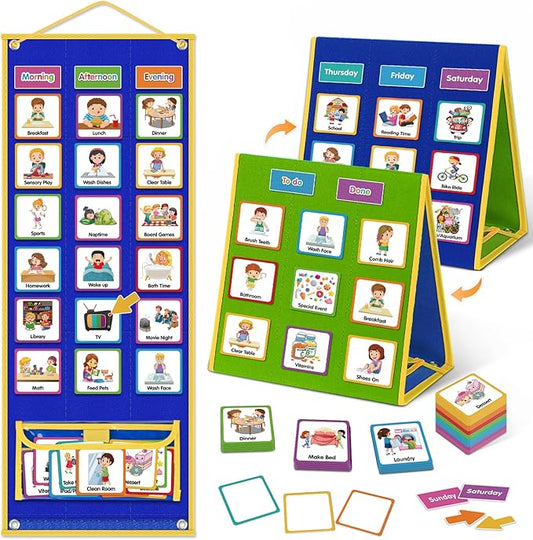 Large Visual Schedule for Kids Chore Reward Chart,Bedtime Routine Chart for Toddlers,Double Side Weekly Planner Board with 109 Cards for Home School Planner,Autism Learning Materials.
