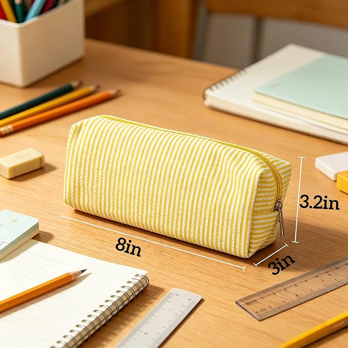 Pencil Case, Pencil Pouch for Women, Pencil Case Small, Pencil Pouch Aesthetic (Striped yellow)