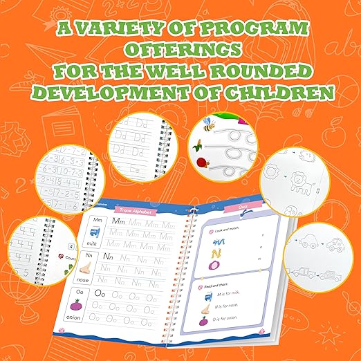 Magic Grooved Writing Practice for Kids Ages 3–8, Reusable Handwriting Workbooks with Deep Tracing Grooves – Letters, Numbers, Math & Drawing – Disappearing Ink Pens & Grips – Great Gifts for Kids