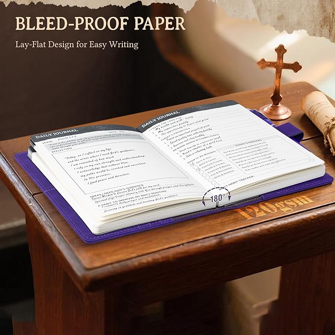 Ospelelf Purple Faux Leather Daily Prayer Journal for Women - Gratitude Journal Bible Study Guided Notebook Planner, Gifts for Christian, Undated 3 Month