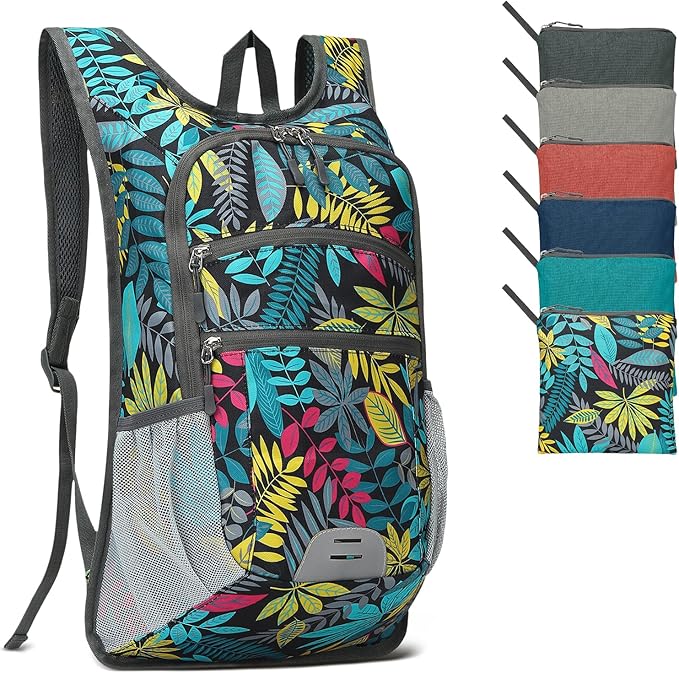 20L Lightweight Hiking Daypack, Foldable Travel Packable Backpack for Men Women for Cycling Camping Outdoor (Leaf Print)