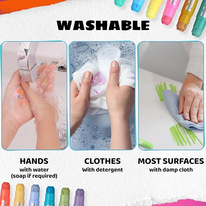 12 Pastel Colors Tempera Paint Sticks - Washable & Quick-Drying Art Supplies for Kids, Non-Toxic Mess-Free Crafting on Paper, Wood & Glass