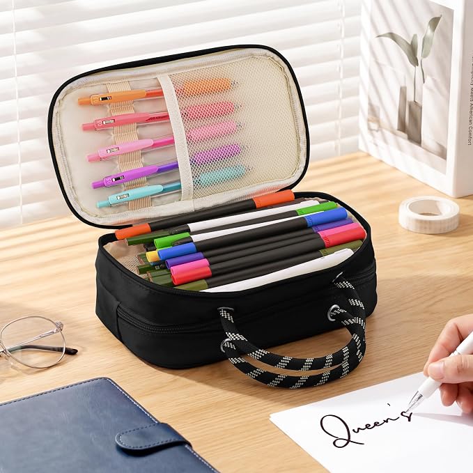 TOPBIDAI Large Pencil Case Pouch School Supplies for Girls Boy Women Men | Big Pencil Bag with 5 Compartments, Easy Grip Handle, Office College School Pencil Box