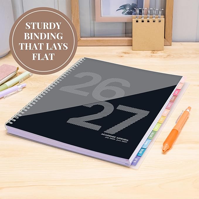 Rileys Academic Planner 2026-2027, Daily, Weekly & Monthly Planner, July 2026 - June 2027, Student Notes Pages, Twin-Wire Binding, Weekly Agenda for School & Work (8.5 x 11-Inches, Geographic, Black)