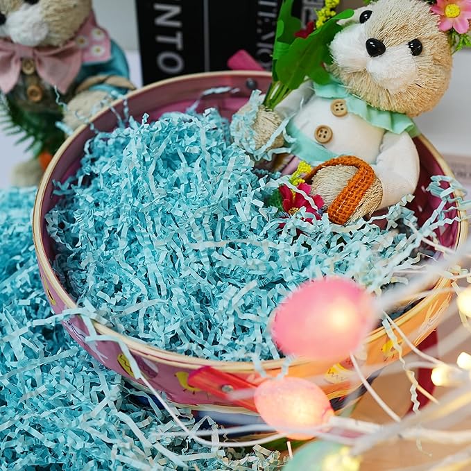 Uptotop 4 oz Blue Crinkle Cut Paper Shred Filler for Gift Wrapping, Gift Basket Filling, Perfect for Birthday, Christmas, Thanksgiving, Halloween, Easter, Valentine's Day, Mother's Day, Father's Day, Wedding & Holiday Decor