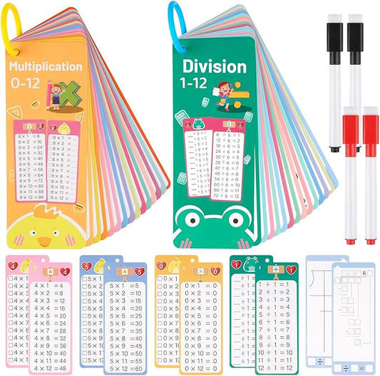 PEASUG Multiplication and Division Flash Cards 30 Pcs, 0-12 Math Flash Cards with 4 Dry Erase Pens 2 Rings, Educational Time Table Flash Cards for 1st-3rd Graders Multiplication Game