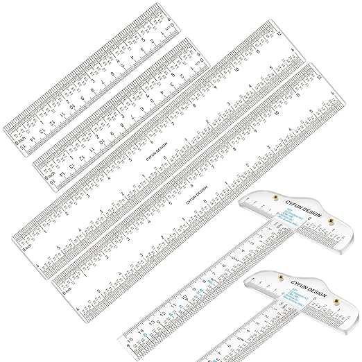 6PCS 6''/12 '' Acrylic Clear Edge Rulers T-Square Ruler, inches and Metric Zero-Centering, T Square Ruler Transparent,for Crafting Drafting and General Layout Work Art Framing & Drafting Scrapbooking