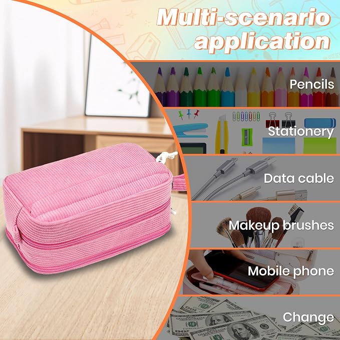 Big Capacity Pencil case,Soft Corduroy Pencil Bag with 3 Compartment,Pencil Pouch School Supplies Cute Pencil Box Pencil Bag for Teen Girls Boys College