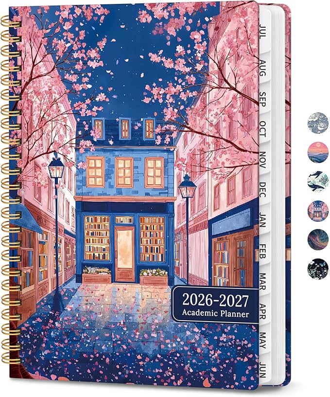 Planner 2026-2027, Hardcover Monthly and Weekly Academic Planner July 2026 - June 2027, Teacher and Student Calendar Agenda Book with Tabs, A5 (6.3" x 8.5"), Ideal for School and Office, Cherry Lane