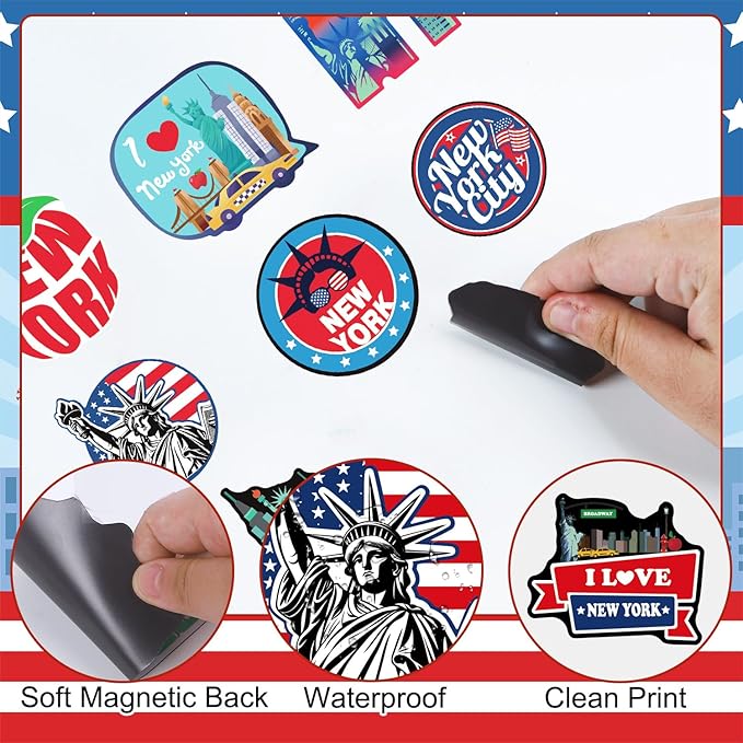Wxiben New York Refrigerator Magnet - 16Pcs New York Souvenirs Gift NYC Fridge Magnets City Travel USA Flag Fridge Magnetic Stickers for Home Office Kitchen Locker Car Traveler Tourist Gifts