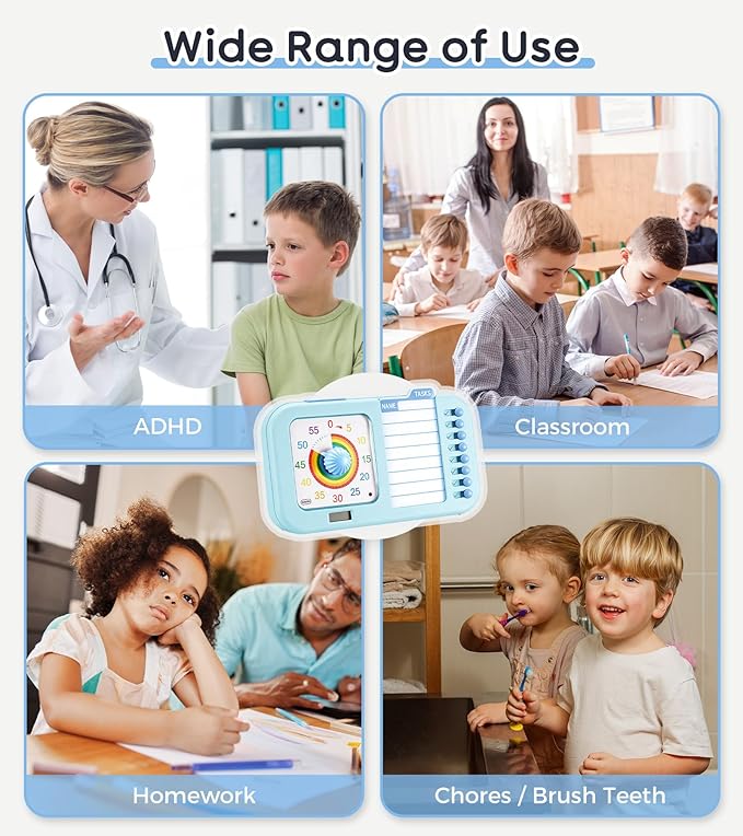 3-in-1 Visual ADHD Timer for Kids & Adults with Planning Board, Task Timer, Chore Chart & Visual Schedule Planner, Autism & ADHD Tools with Checklist for Homeschool Supplies, Home, School (Blue)