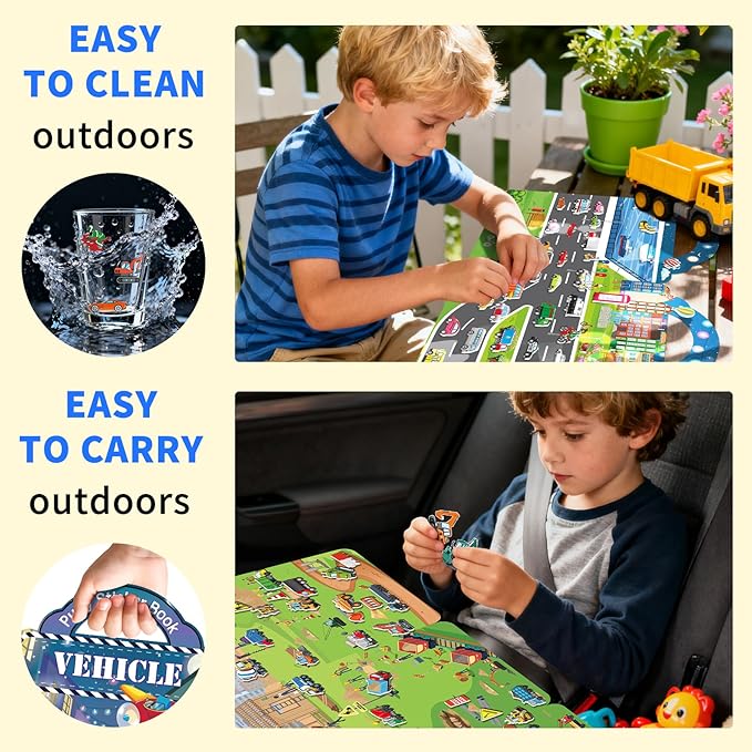 Elfew 2 Pack Puffy Sticker Books for Kids Ages 3-5, Construction Truck and Vehicle Car Stickers for Toddlers Boys, 3D Reusable Stickers Books for Toddlers, Activity Book for Boys Party