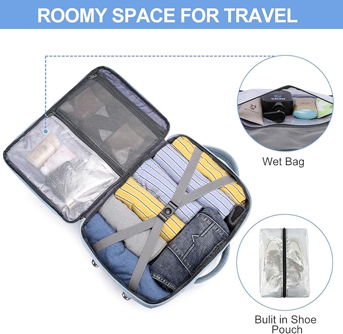 EZUOLA Travel Backpack for Men Women,Carry On Backpack Airline Approved,Backpack for College Essentials with 15.6inch Laptop Compartment, Lightweight Work Back pack for Weekend Business,Gifts Blue