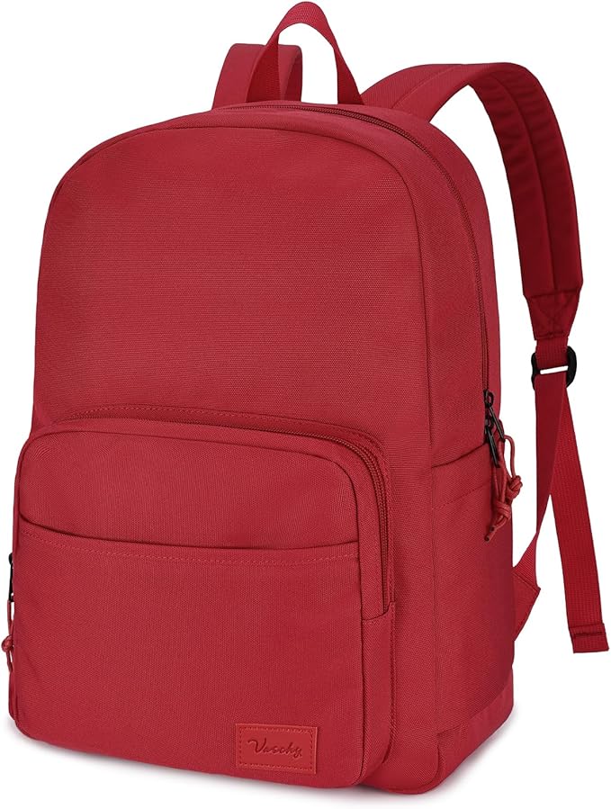 VASCHY School Backpacks, Lightweight Bookbag Schoolbag for Girls Casual Basic Simple Daypack for Women Red