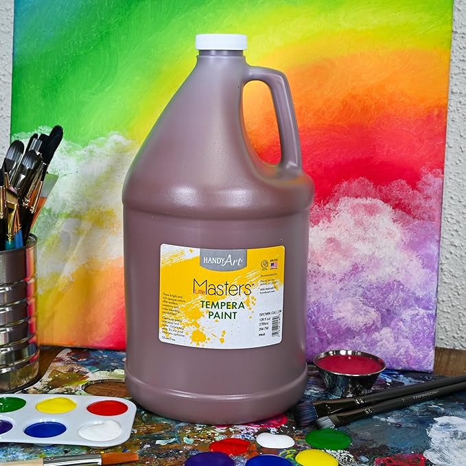 Handy Art Little Masters Tempera Paint, Brown, Gallon 128 oz Bottle, Bright & Mixable, High Opacity, Washable Colors for Classroom, Students, Kids, Young Artists, Safe & Non-Toxic, Made in USA