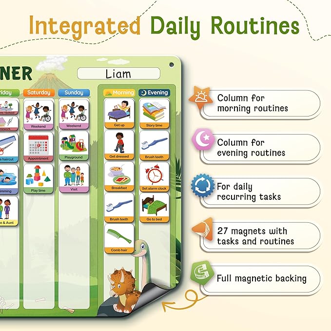 LIKARTO Visual Schedule for Kids - 2-in-1 Weekly + Daily Schedule - Magnetic Schedule with 188 Magnets and Magnetic Backing - Chore Chart Kids - Routine Chart for Toddlers, Autism, ADHD - Green