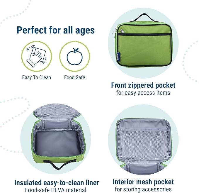 Wildkin Kids Insulated Lunch Box, Keeps Food Hot or Cold, BPA-Free with Mesh Pockets & Easy-Clean Lining – Ideal for School, Travel & Daycare – Parrot Green