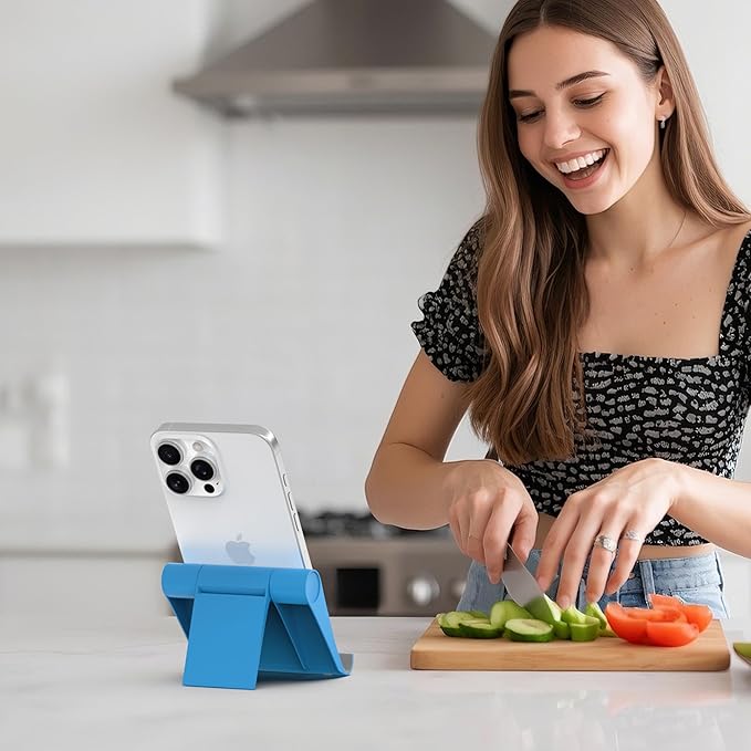 Cell Phone Stand for Desk, Foldable and Adjustable Multi-Angle Holder Dock, Universal Compatibility for Most Phone and Tablet, Portable and Sturdy Design for Office and Home (Blue)
