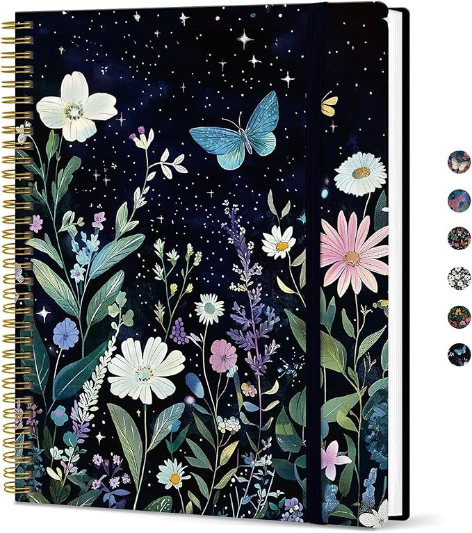 Taja Large Spiral Lined Journal for Women, 8.5" x 11" Notebooks for Work Collge Ruled, A4 Aesthetic Cute Journaling Notebooks for Writing, Plastic Cover, Celestial
