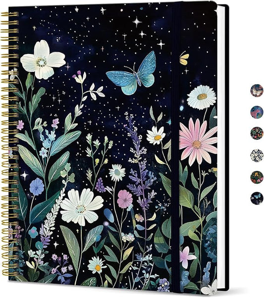 Taja Large Spiral Lined Journal for Women, 8.5" x 11" Notebooks for Work Collge Ruled, A4 Aesthetic Cute Journaling Notebooks for Writing, Plastic Cover, Celestial