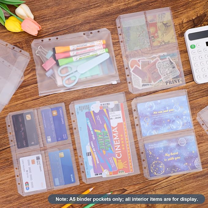 12PCS A5 Binder Pockets, 6-Hole Budget Envelopes for Planner