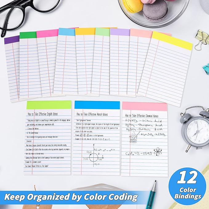 36 Pack Legal Pads Bulk, 5x8 Inch Rainbow Notepad, Note Pads Wide Ruled Perforated Memo Pad for Work Study Daily Note Taking List, Lined Writing Pads Memo Refills Notepads for Office Home School