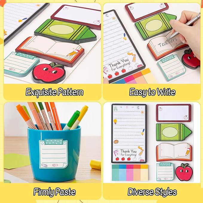 B1ykin A+ Teacher Sticky Notes Set - A+ Amazing Teacher Self-Stick Notes Pad, 550 Sheets Writing Memo Pages Sticky Notepad for Teacher Appreciation Gifts, School Office Supplies (5Pcs)