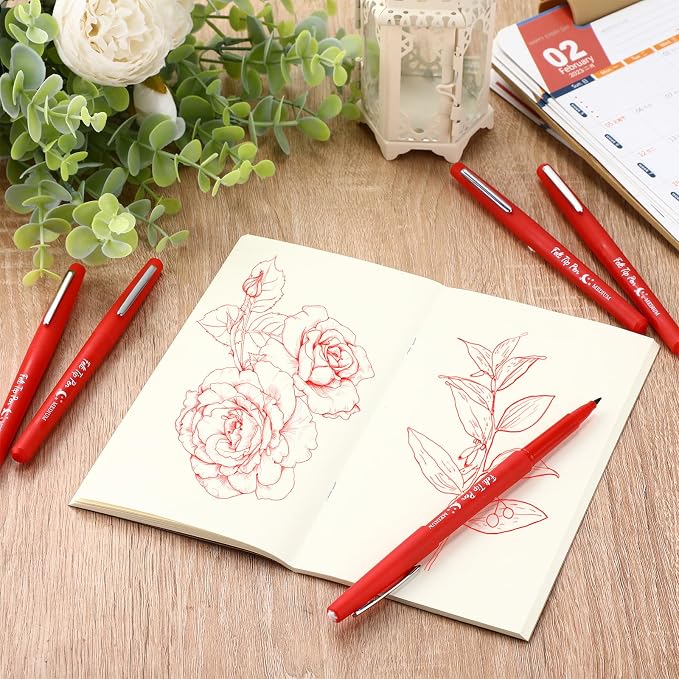 Fuyoooo 36 Pcs Red Felt Tip Pens Bulk, Quick Dry, 0.7 mm Medium Point