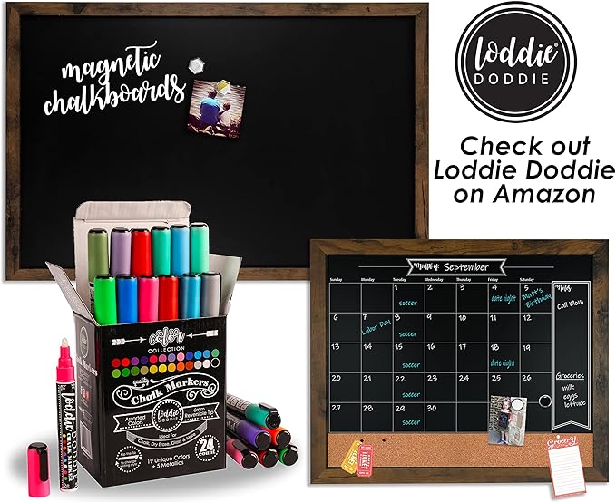 Loddie Doddie Jumbo Chalkboard Markers - 8 Pack, Multicolor, 15 mm Chisel Tip - Easy Erase Smudge Proof Chalk Markers - Bold Bright Colors For Chalk Art - Versatile Dry Erase Pens for Glass