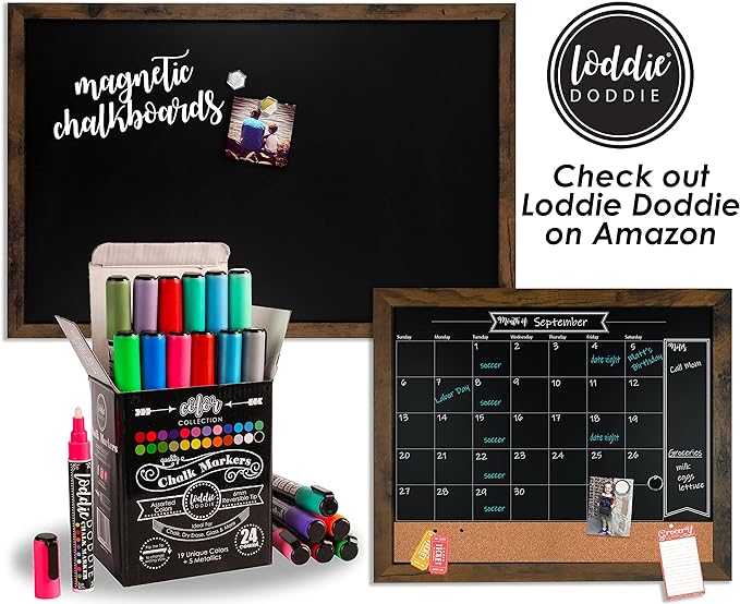 Loddie Doddie Liquid Chalk Markers - Pack of 4, Basic Colors, 6mm Tip - Washable Window Markers - Erasable Pens for Chalkboard Calendar - Fine Tip Chalk Pens for Precision Details