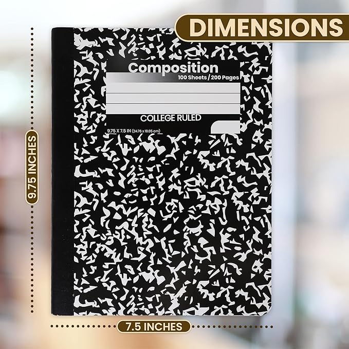 Bulk Composition Notebooks, College Ruled Paper Writing Journals, Marble Cover College Ruled Composition Books, 100 Sheets, School Notebooks, School Supply Notebooks, Student Journal Notebooks Bulk, School & Office Supplies - College Ruled- 6 Pack