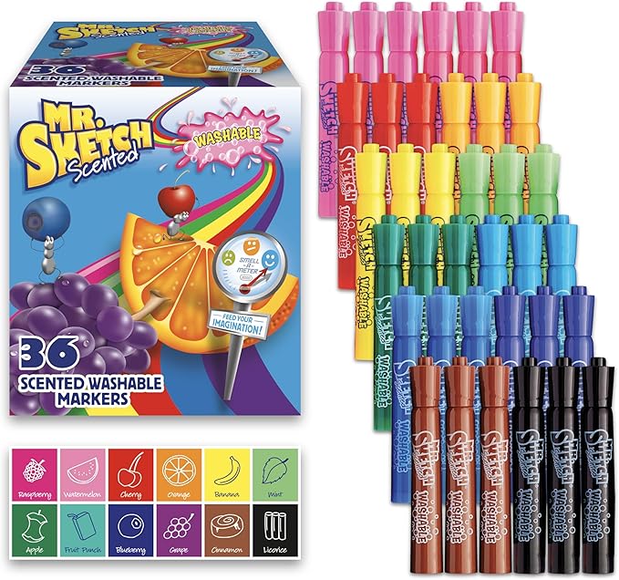 Mr. Sketch 2003992 Scented Washable Markers, Chisel Tip, Assorted Colors, 36 Count