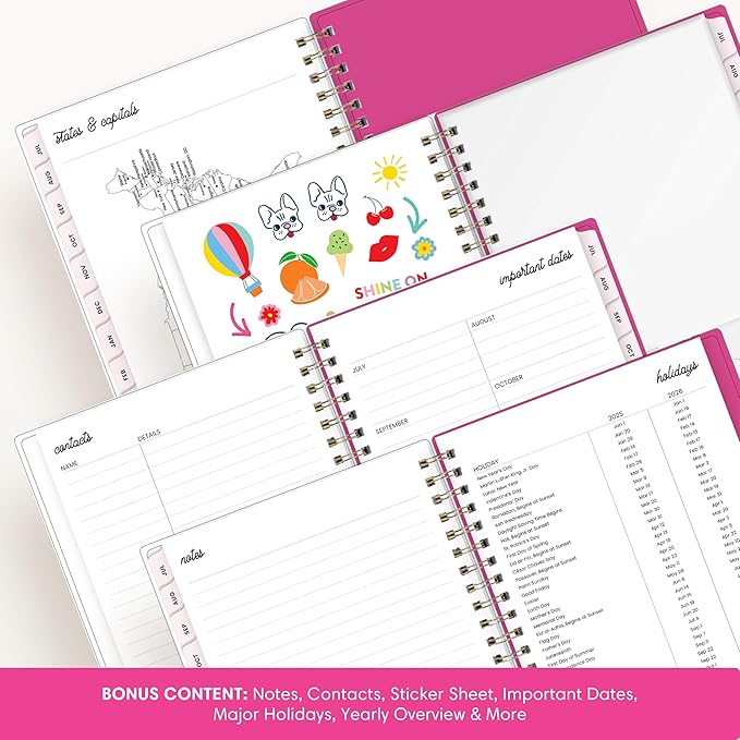 Blue Sky Color Me Courtney 2026-2027 Weekly and Monthly Academic Year Planner Calendar, July 2026 - June 2027, 5" x 8", Flexible Cover, Wirebound, Laminated Tabs, Storage Pocket, Includes Stickers, Bloom Pink