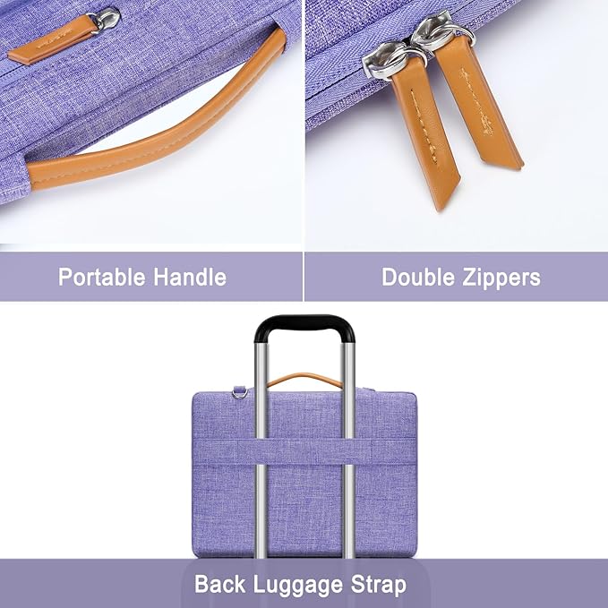 MOSISO 360 Protective Laptop Shoulder Bag,13-13.3 inch Computer Bag Compatible with MacBook Pro 14, HP, Dell, Lenovo, Asus Notebook,Side Open Messenger Bag with 4 Zipper Pockets&Handle, Purple