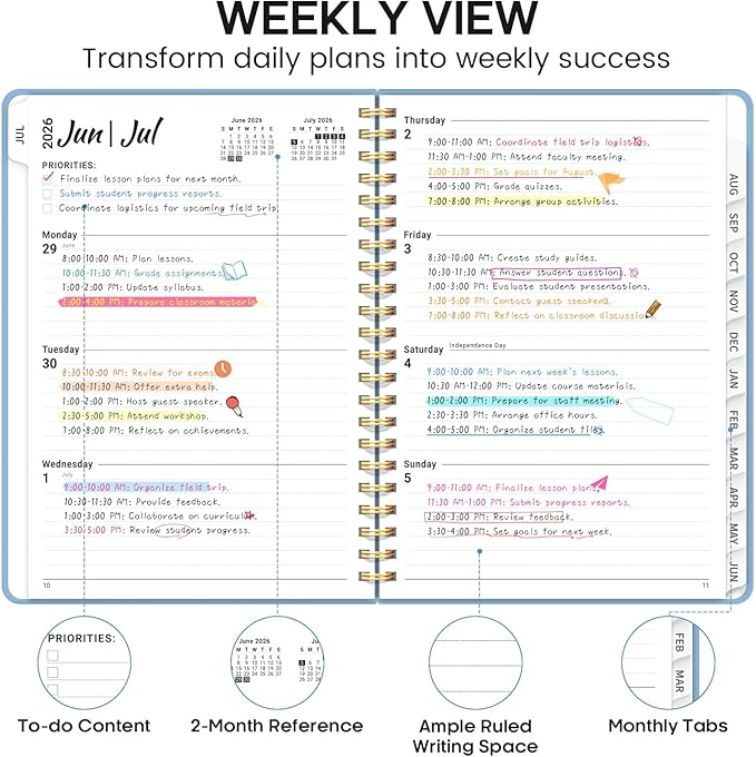 8.5" x 11" Academic Planner 2026-2027, Weekly & Monthly Calendar Planner Book, July 2026 – June 2027, Large Hardcover Organizer with Tabs, Perfect for Teachers, Students, Women & Men – A4, Blue