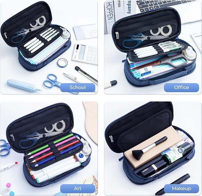 M&G Big Capacity Pencil Case, Large Capacity Pencil Pouch Multi-Slot Pencil Case Organizer, Portable Big Pencil Bags with Zipper for Makeup Brush Teen Boys Girls Office (Blue)