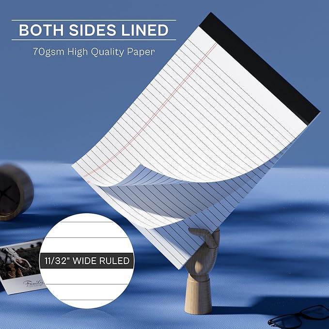 48 Pack Legal Pads Bulk 8.5 x 11 White Note Pads, Wide Ruled Legal Pads, Micro Perforated Notepads 8.5'' x 11'' with Sturdy White Back, 30 Sheet/Notepad, Writing Pad for Work Study Daily Note Taking