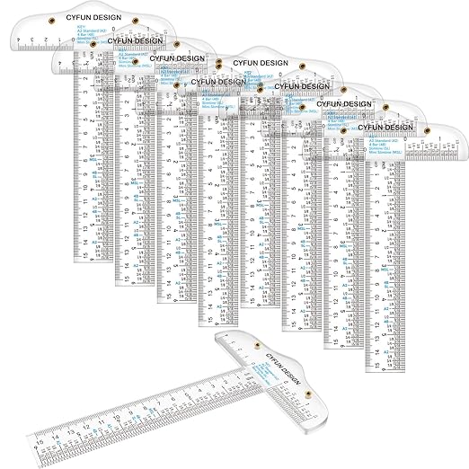 10PCS 6 Inches/15cm Acrylic Clear T-Square Ruler, Inches and Metric, T Square Ruler, Transparent, T Ruler, for Crafting Drafting and General Layout Work Art Framing & Drafting Scrapbooking Crafting