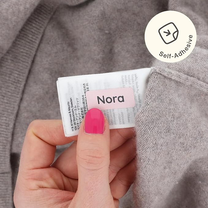 TeddyLabels - Clothing Labels for Nursing Home (60) – Self-Adhesive Name Tags for Clothes and Personal Items. Personalized Labels for Daycare, Nursing Homes, and Laundry Use - Baby Pink