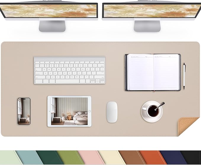AFIING Cork Desk Mat 55" x 17", Dual-Sided Natural Cork & PU Leather Desk Pad, Non-Slip Waterproof Large Mouse Pad for Office, Home & Gaming (Beige)